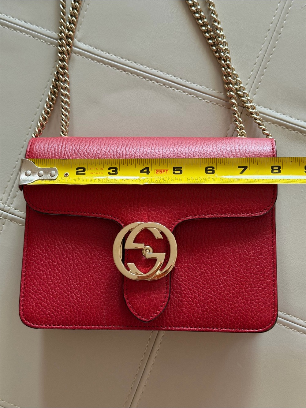 GUCCI Red Calfskin Interlocking Bag w/ Authentication Certificate Small - Picture 6 of 8